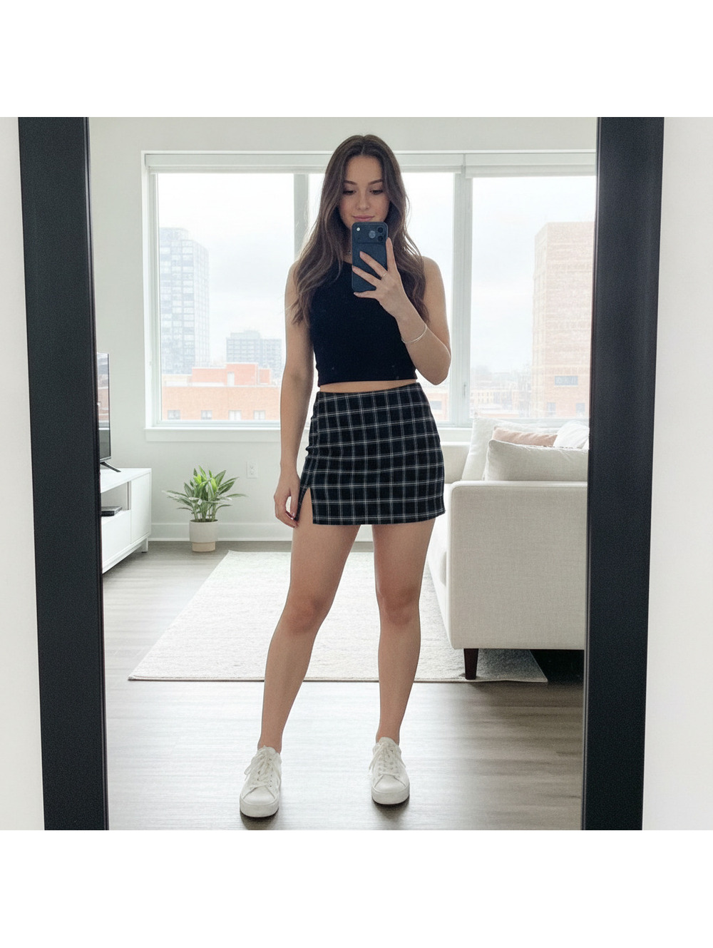 Altar'd State Black and White Plaid Mini Skirt